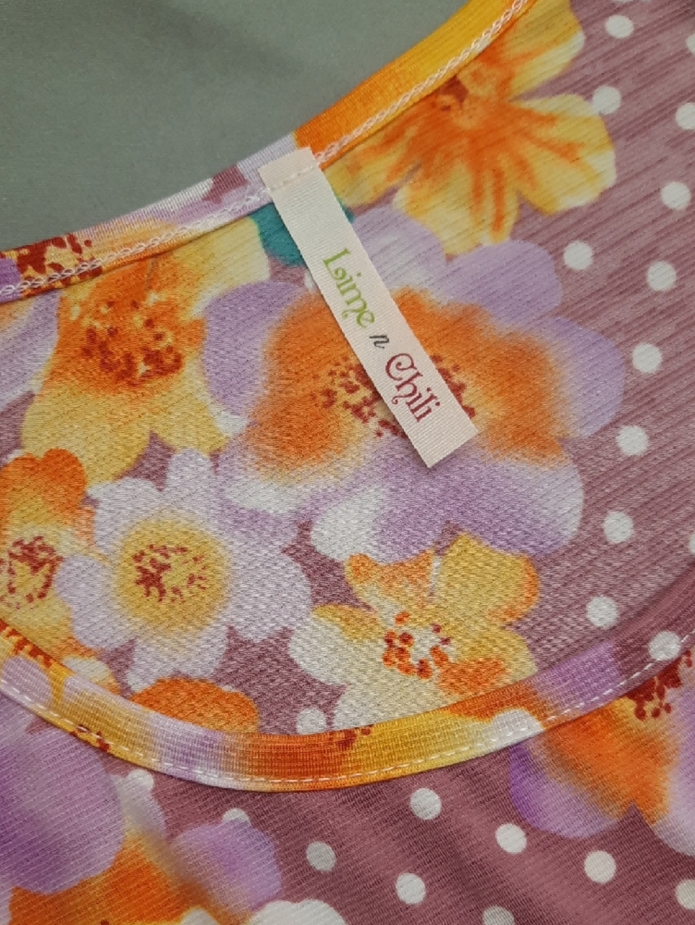 Lime N Chili's Girls' Purple Floral Polka Dot Short Sleeve Top - Size M - Picture 2 of 11
